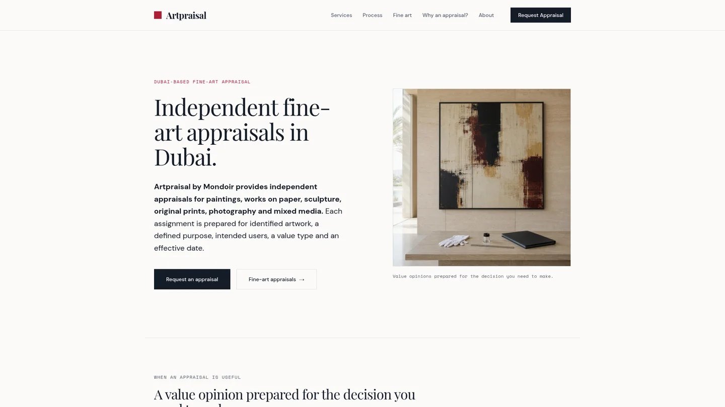 Artpraisal website showing independent fine-art appraisal services
