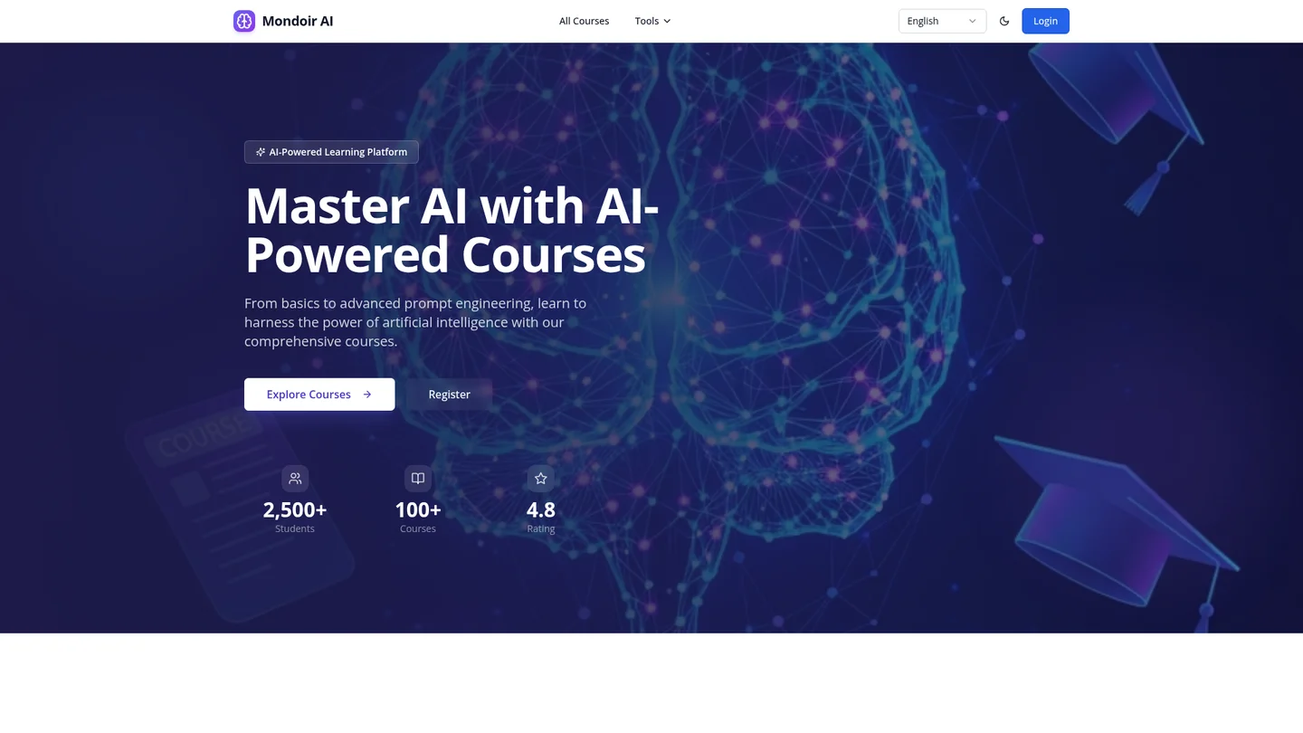 Mondoir.AI website showing its artificial intelligence learning programme